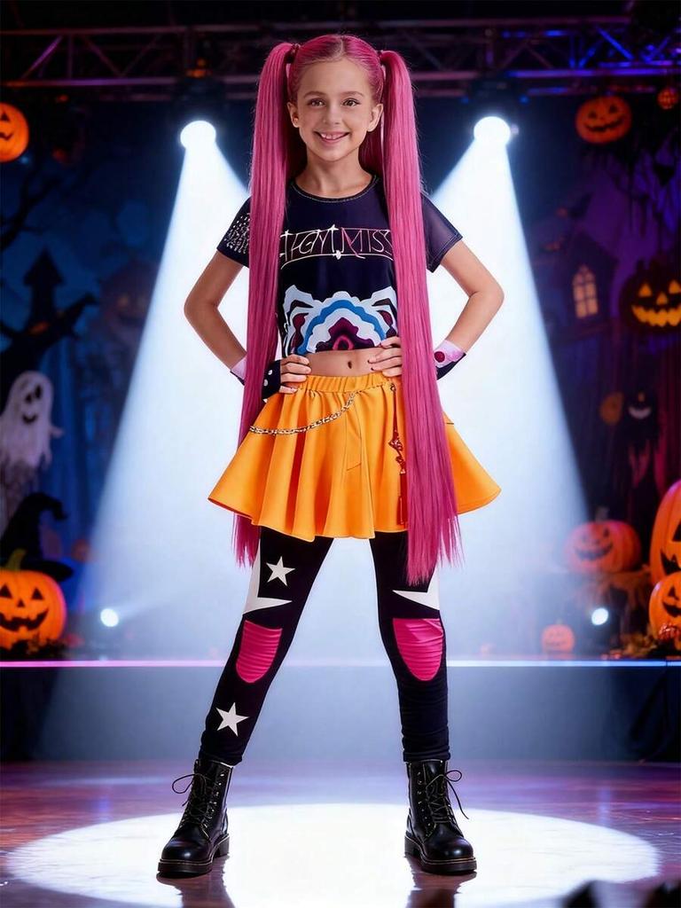 Kostým pro dívky Děti Hvězdy Vokální Rumi Cosplay Scénické oblečení Idol zpěváci Třídílná sada Trendový styl Halloweenská párty