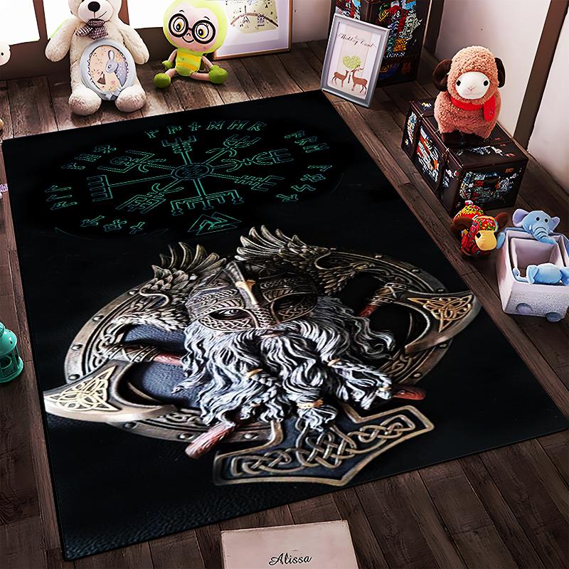 Norse Mythology Viking Design Rug Non-slip Rug Suitable for Living Room and Bedroom Sofas