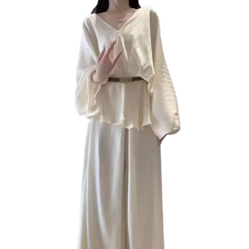 Women's 2026 Early Spring French V-Neck Top & Wide-Leg Pants Set - High-End Style