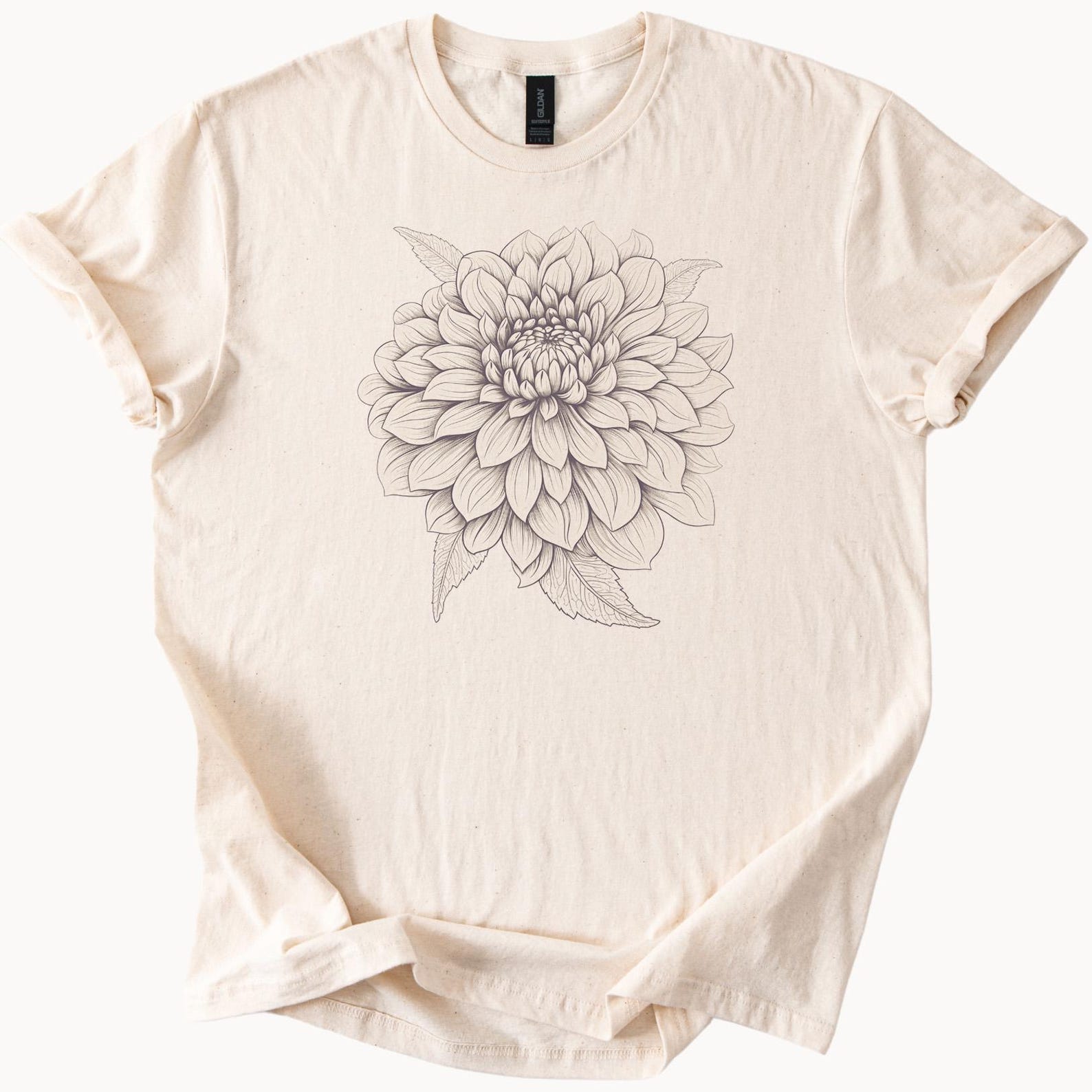 Dahlia Flower Sketch Shirt Hand Drawn Botanical Graphic Tee Floral Line Art TShirt Nature Inspired Bloom Design Unisex Shirt 100