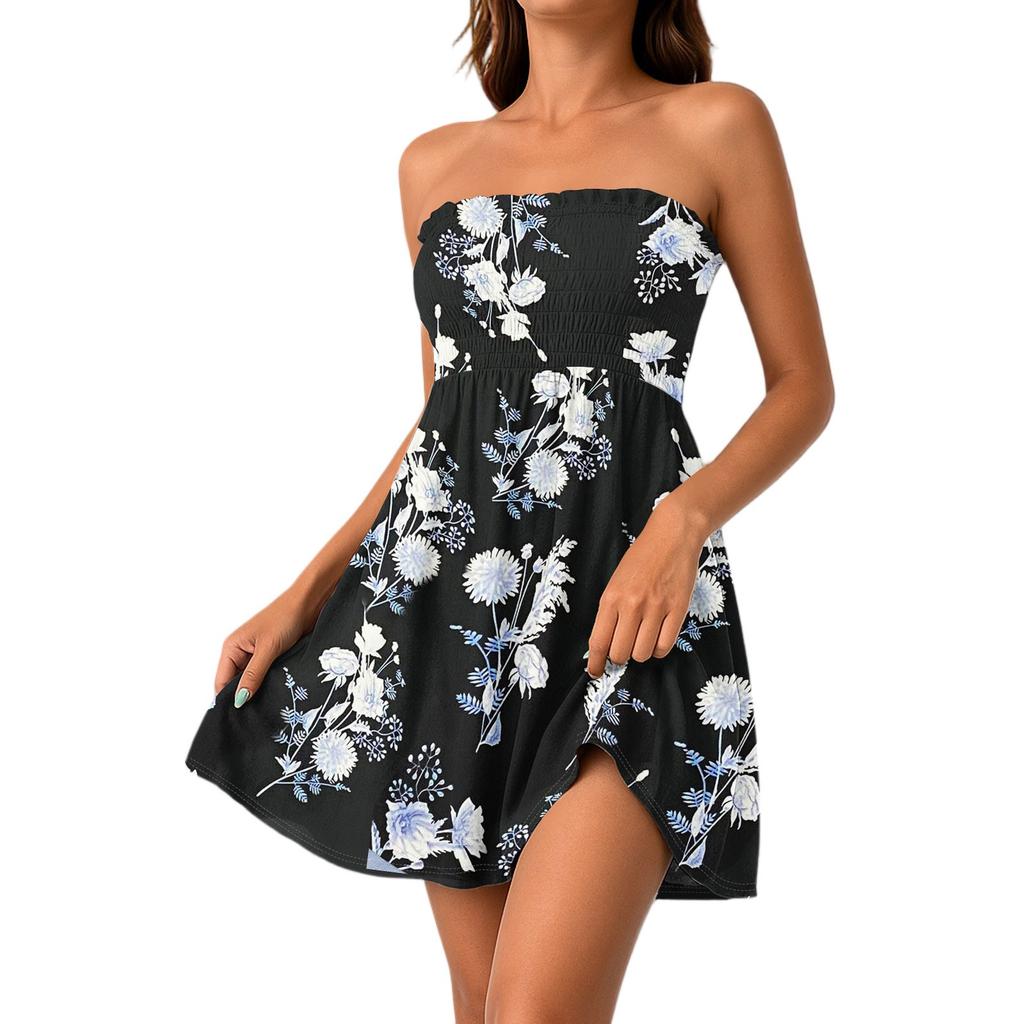 Women Casual Sleeveless Summer Dresses  Spring Patchwork Boho Floral  Cocktail Party  Dress
