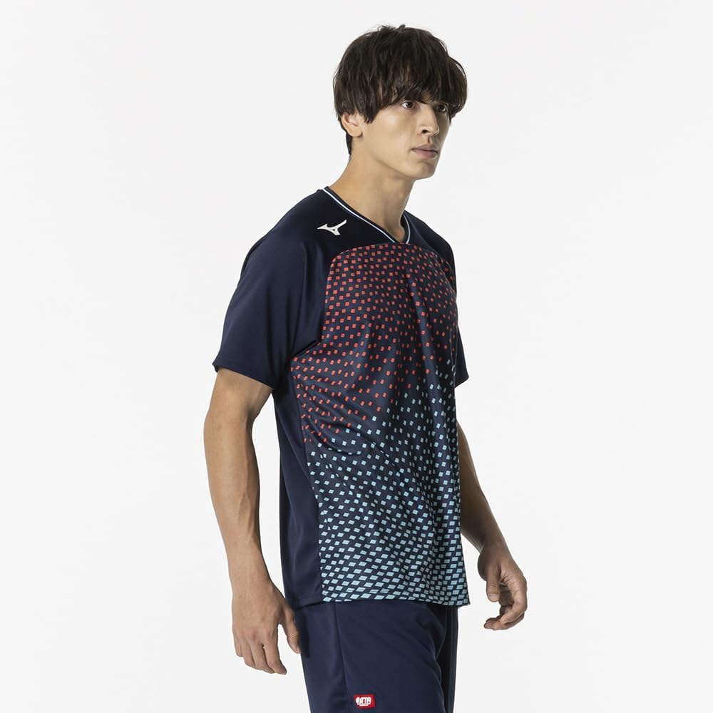 Mizuno Table Tennis Game Short JTTA Size 82JAB101 Shirt, Sleeve, Approved, Moisture-Wicking, Quick-Drying, Unisex, Navy, 2XL,