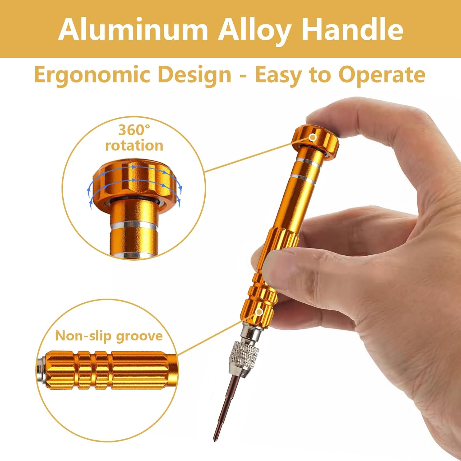 6-in-1 Small Screwdriver Set S2 Steel Magnetic Screwdriver Kit with 4-in-1 Mini Screwdriver for Glasses Repair, Cellphone, Electronics, Watch (Gold)