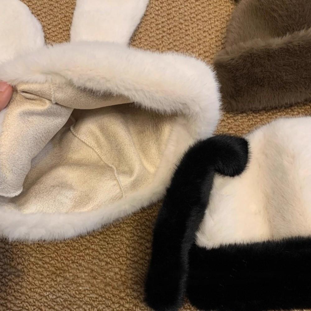 Coldproof Rabbit Ears Beanies Solid Color Ear Protection Hat Funny Plush Pullover Cap Women