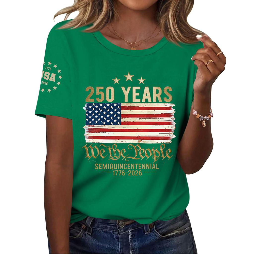 Women's Fashion Casual Printed Short Sleeve Round Neck Pullover Tops