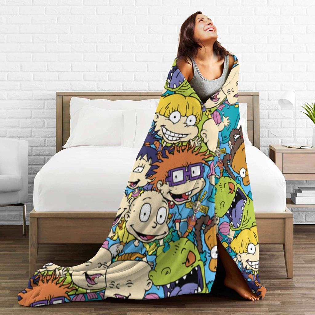 Rugrats 90s Revival Character Blanket  Camping Flannel Throw Blanket For Couch Chair Warm Custom DIY Quality Bedspread Gift