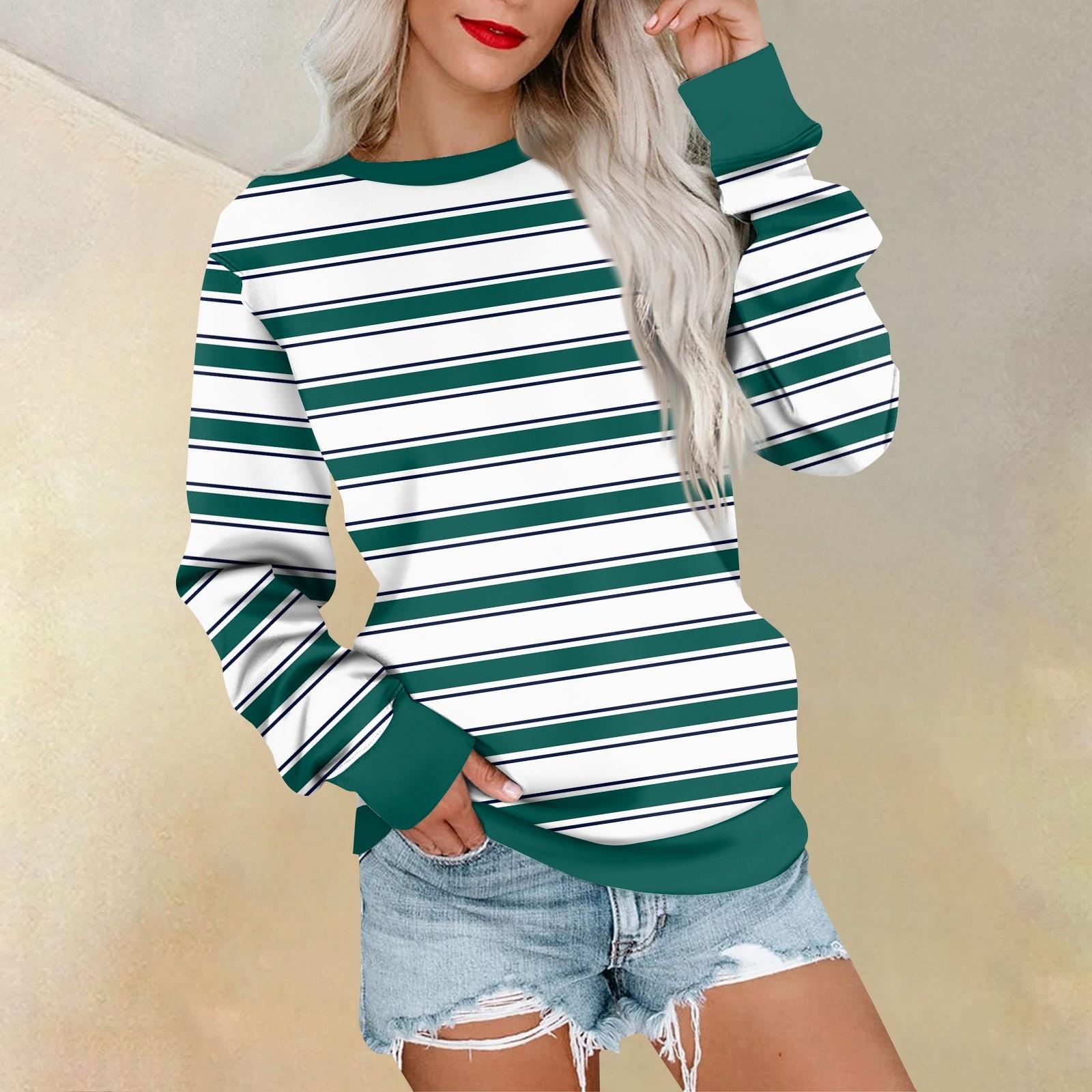 Свитшот с длинным рукавом для женщин с полосатым принтом — фото 6