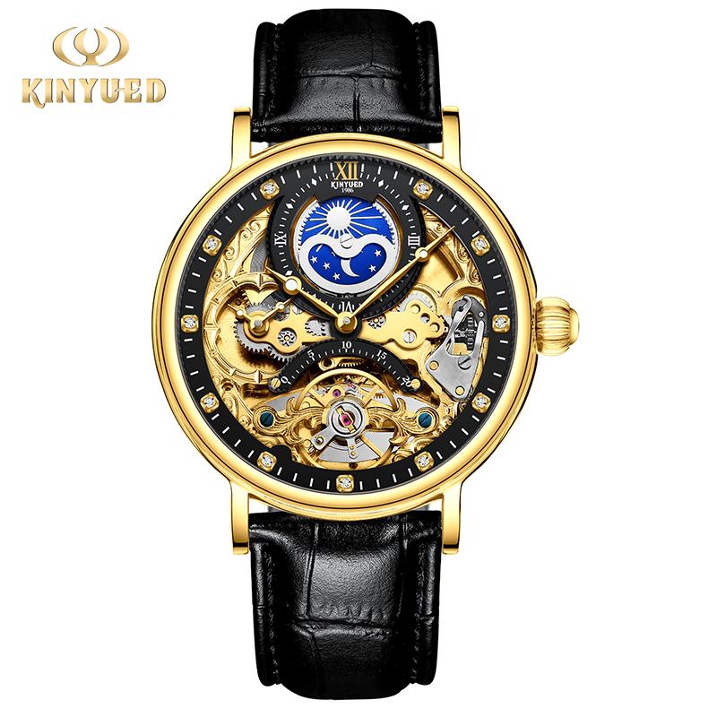 KINYUED Tourbillon Movement Men Watches Mechanical Automatic Wrist Watch Glass Waterproof Watch Stainless Steel China Round 14mm