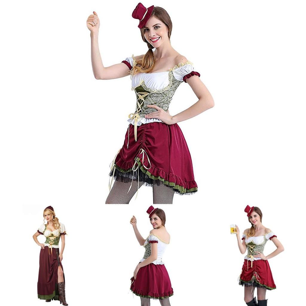 Oktoberfest Bayerisches Dirndl Bierkellnerin Cosplay Kostüm mit Puffärmeln