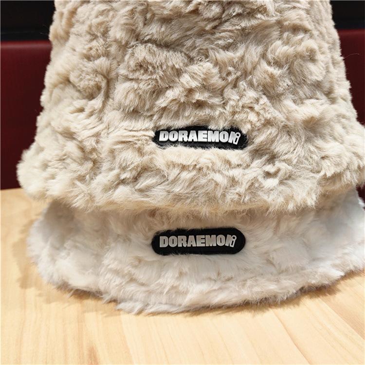 Korean Style Lamb Wool Fisherman Hat for Women Winter Plush Thickened Warm Ins Versatile Face Showing Small Bucket Hat