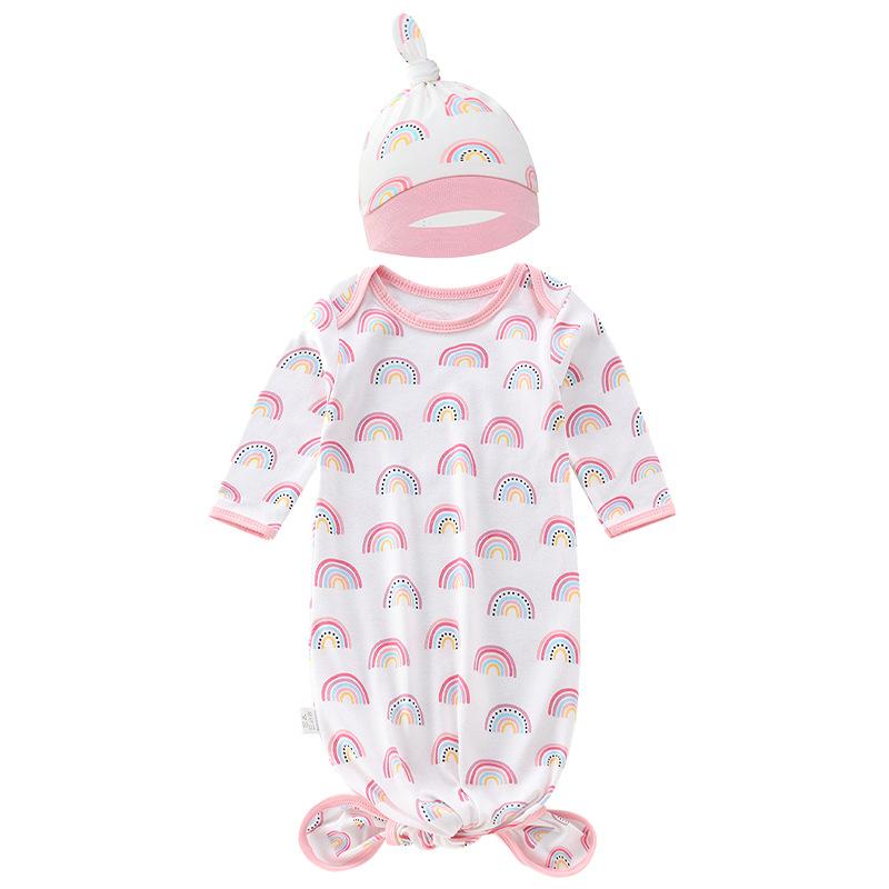 Vastsündinu magamiskott mütsiga, 100% puuvillane mähkimispidžaama poistele, tüdrukutele, ühevärviline trükitud imikute mähkimisrätik 0-12M