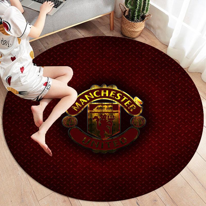 Manchester United F Round Area Rug,Carpet Rug for Living Room Bedroom Sofa Playroom Decor,Non-slip Floor Mat