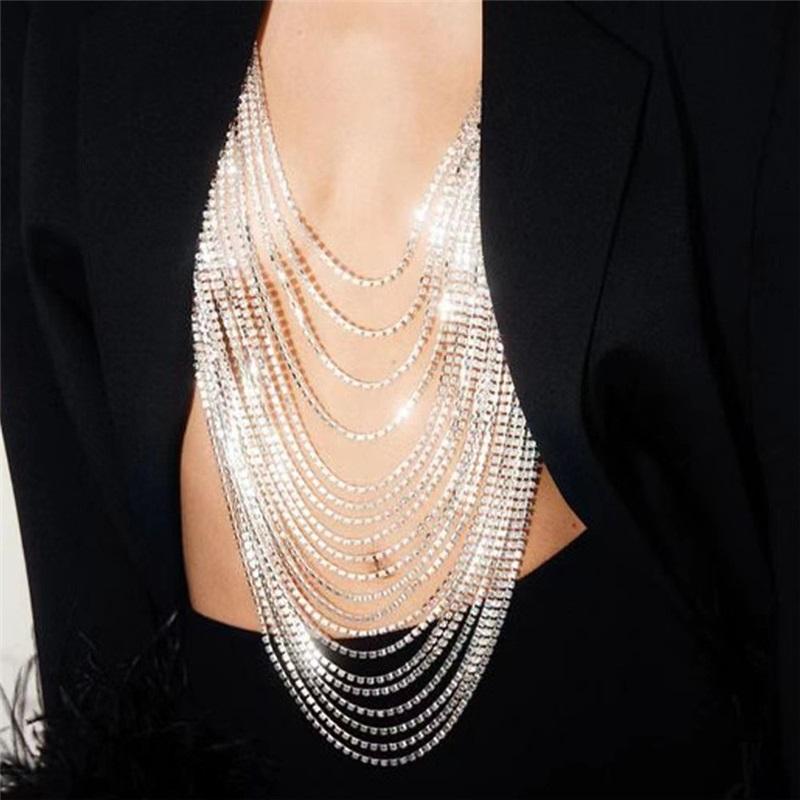 Men's Rhinestone Chest Chain Layered Tassel Body Jewelry for Club Party Dancing