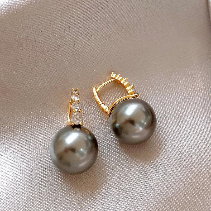 Korean Gray Zircon Pearl Pendant Earrings For Women Elegant Round Crystal Temperament Earrings Jewelry Birthday Gifts 2025