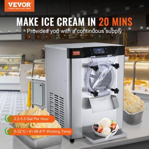 VEVOR Commercial Ice Cream Machine, 12 L/H Yield, 1295W Single Flavor Countertop Hard Serve Ice Cream Maker, 4.5L Stainless Steel Cylinder