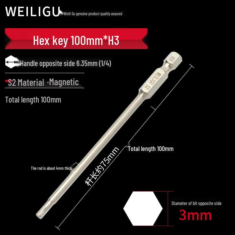 Electroplated Anti-Rust Hex Bit Set, S2 Steel, Extended Pneumatic Air Driver, Hex Socket Screwdriver.