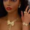 Italy 18k Gold Plated Women Zircon Set Classic Design Bowknot Necklace Earring Bracelet And Ring 4PCS Set Zircon Wedding Party