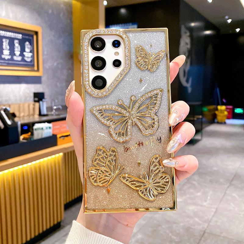 Applicable To Samsung S25ultra Mobile Phone Case Three-dimensional Point Drill Butterfly A26 Flash Drill Gradient S24 Electroplating Anti Fall