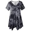 Large Size Fashion Tie-dye V-neck Hem Irregular Short Sleeved Blouse Loose O Neck Floral Top Summer Casual Office Sweet Tops Women's Clothing