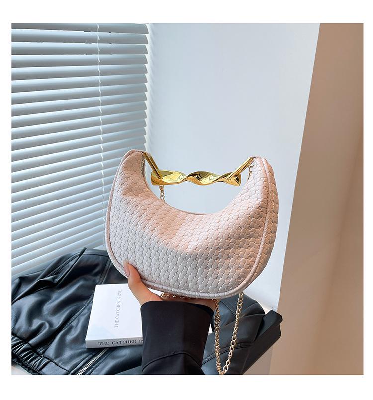 

Летняя мода 2025 года, плетеная сумка-полумесяц с цветными блоками для женщин белый