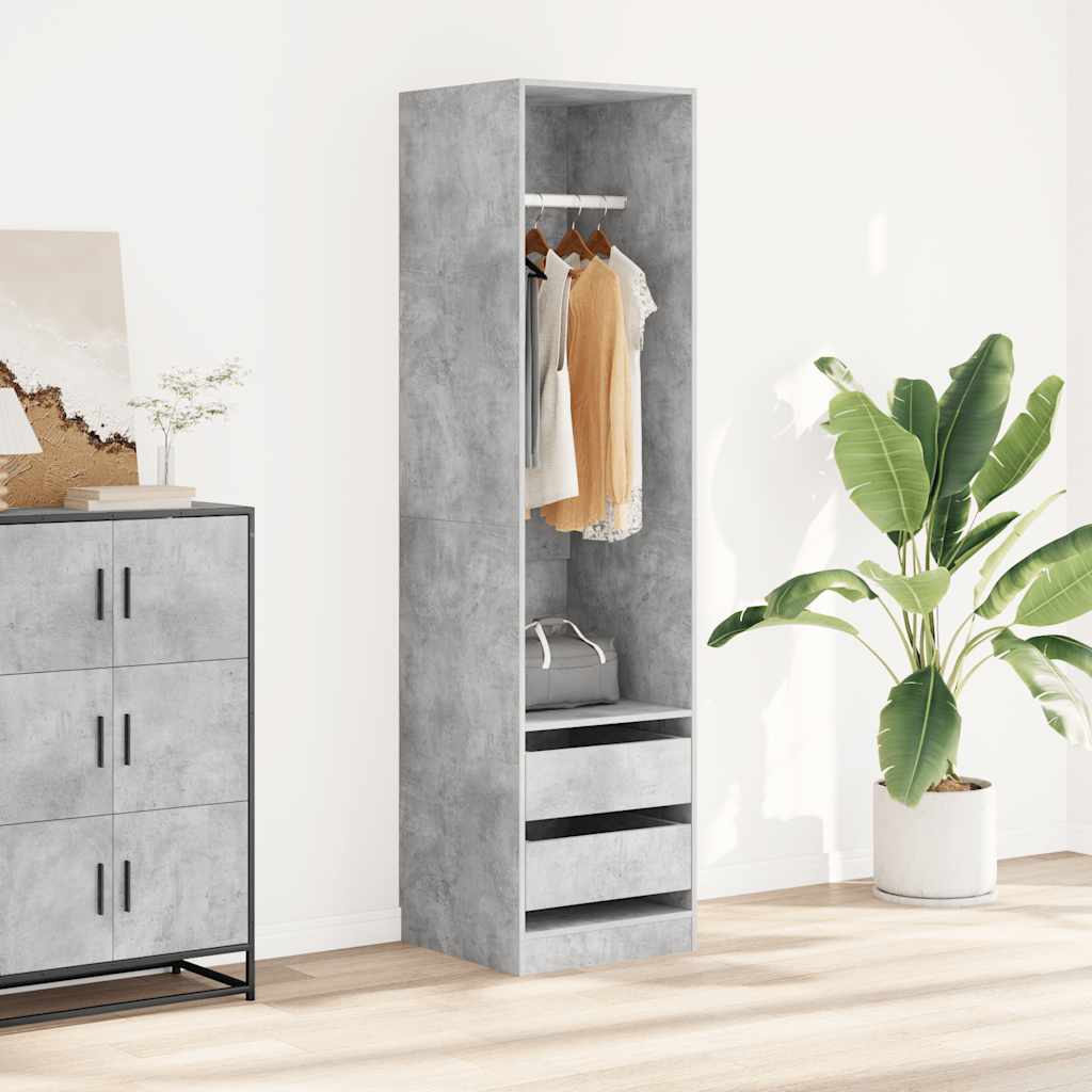 Wardrobe with Drawers Concrete Grey 50 x 50 x 200 cm Particleboard