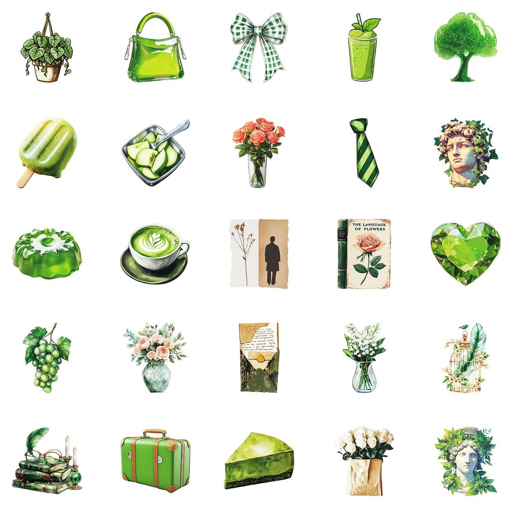 50 Small Fresh Green Series Graffiti Stickers Decorative Skateboard Notebook Refrigerator Stickers