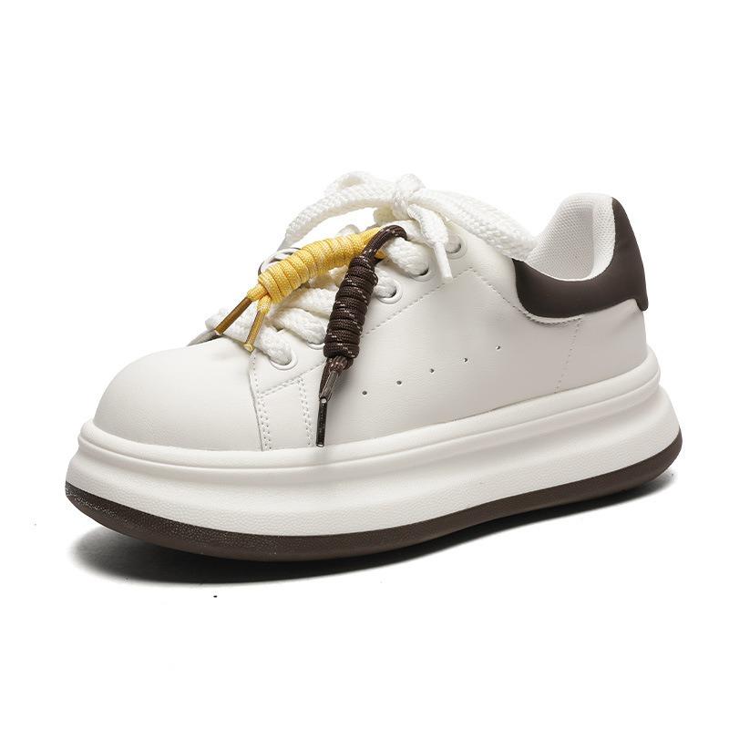 Casual sports little white shoes women's autumn new leather muffin thick sole heightening small simple versatile board shoes
