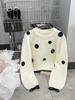 Women's Retro Polka Dot Fluffy Knit Sweater with Stand-Up Collar - Slimming Autumn/Winter Top