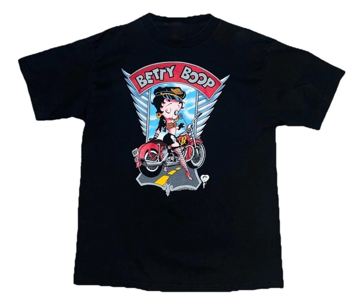 Футболка Betty Boop 1990-х годов Пародия на байкера Мультфильм Музыка Размер S-5XL Унисекс L