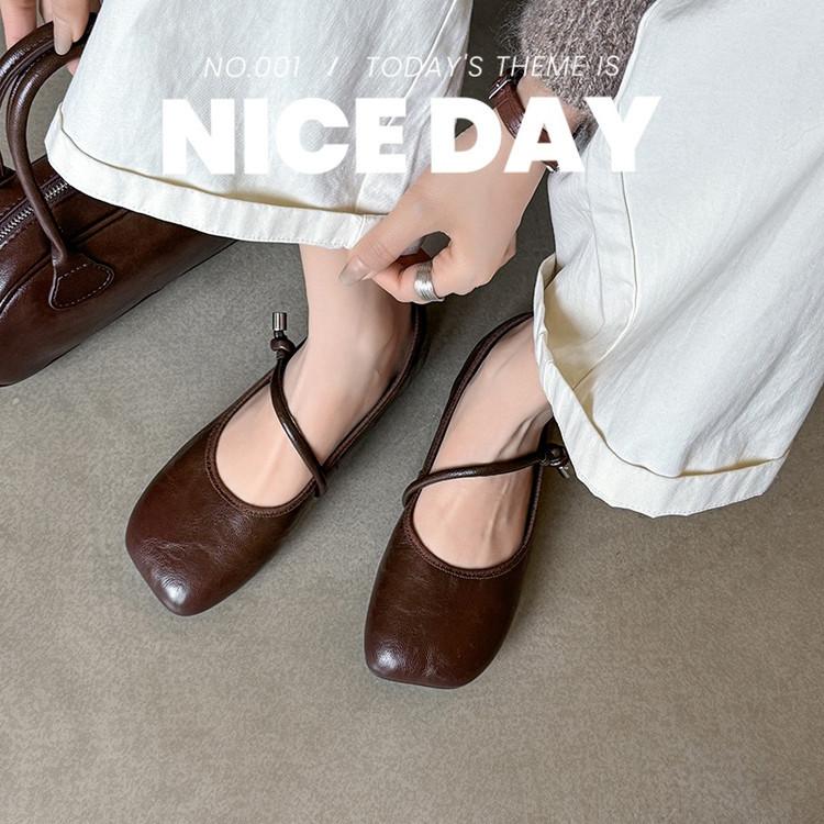 Retro Literary Fairy Style Mary Jane Shoes 2025 Spring and Summer New Square Head Flat Bottom Word with Mary Jane Shoes