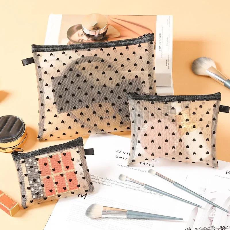 1pc Mesh Clear Cosmetic Bags Small Large Black Makeup Bag Women Travel Toiletry Organizer Lipstick Storage Pouch Pencil Case