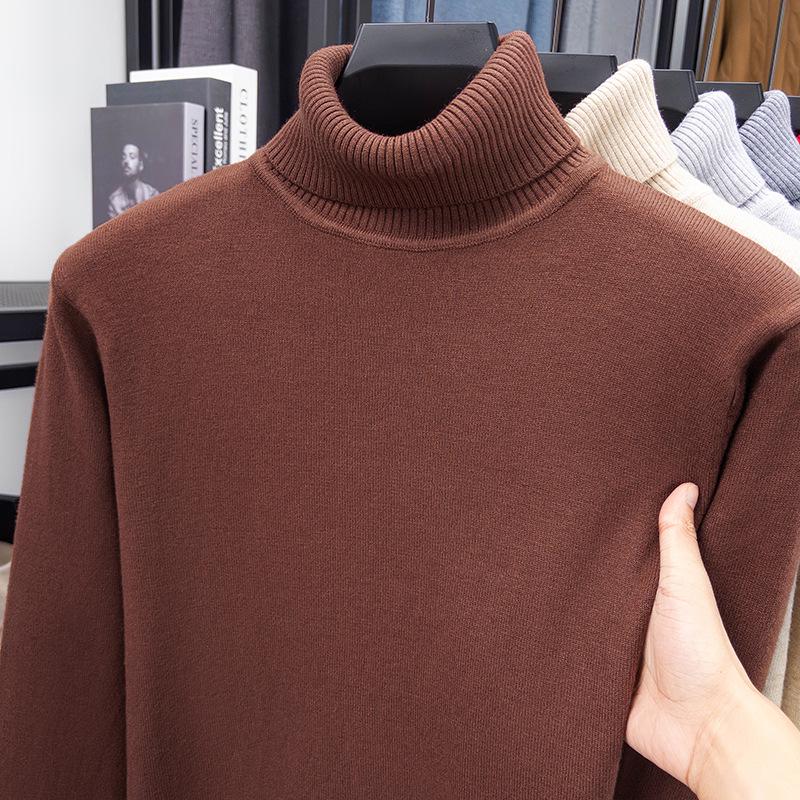Suéter Masculino de Cashmere Liso com Gola Alta - Camada Base Malha Fashion com Manga Longa