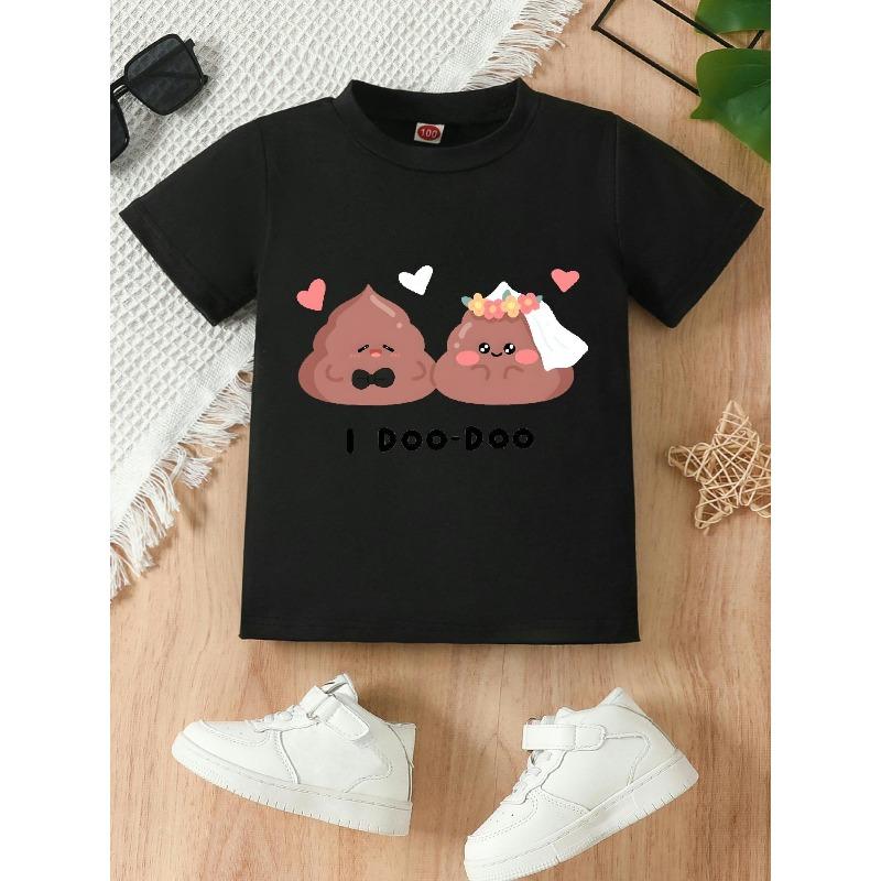 European sizes Girls' Funny Cartoon Print Short-Sleeve T-Shirt - Cute Summer Playwear Top