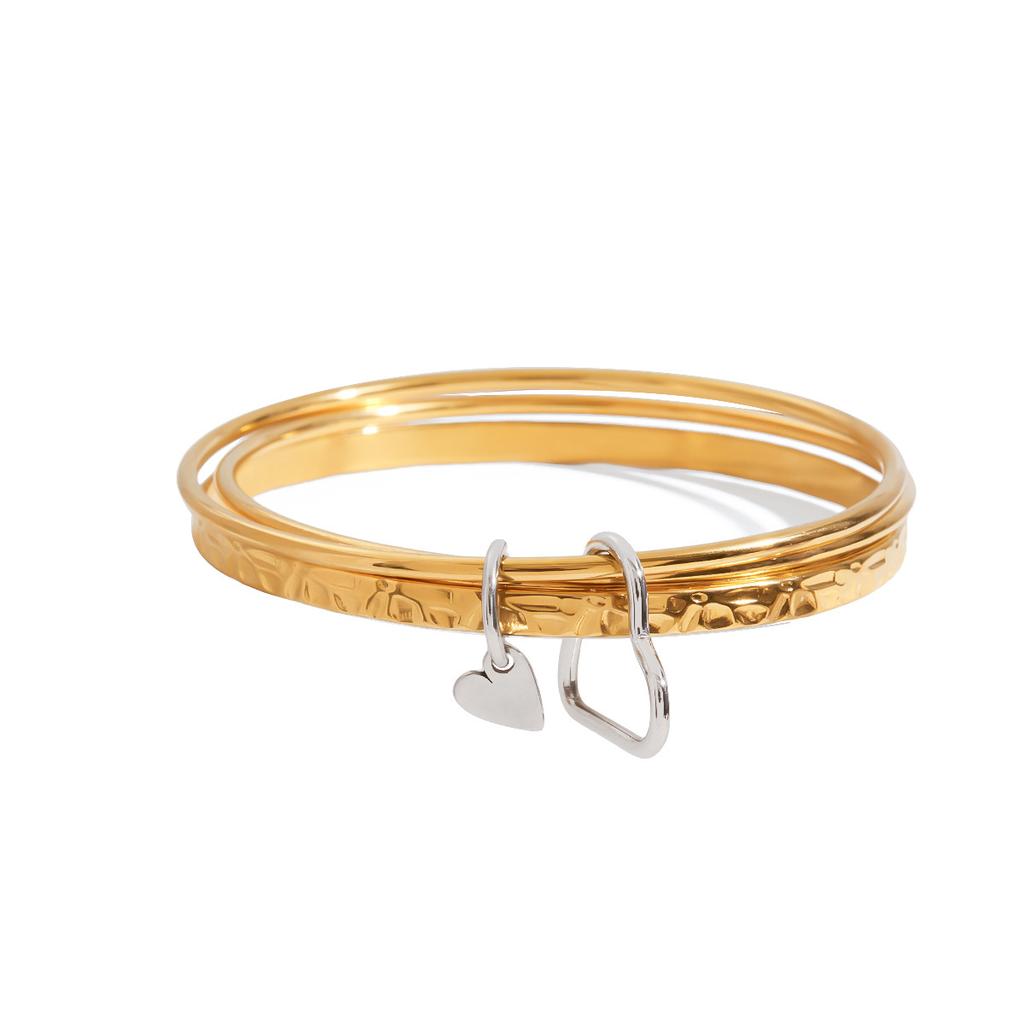 Design sense Modern minimalist 18K gold, gold and silver color matching hammer pattern wide face love ring bracelet