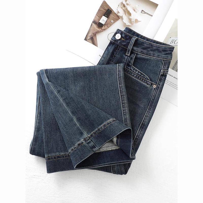 Petite Retro Wide-Leg Nine-Point Pants - 2024 Deep Blue, Spring & Autumn Style