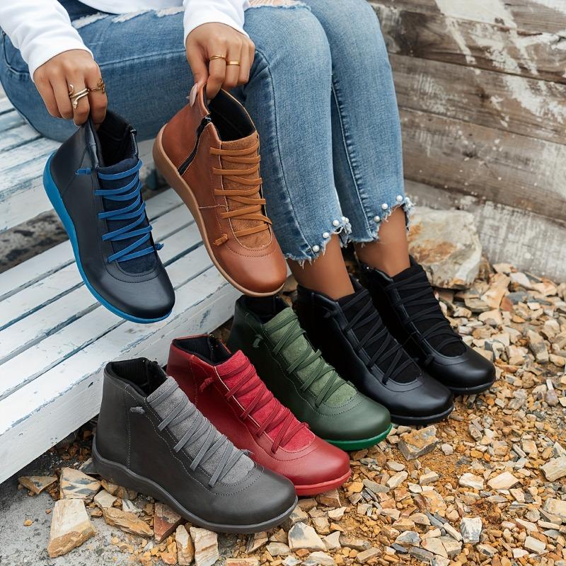 Soft Sole Women's Solid Color Comfort Boots, Round Toe Side Zipper Pull On Daily Footwear