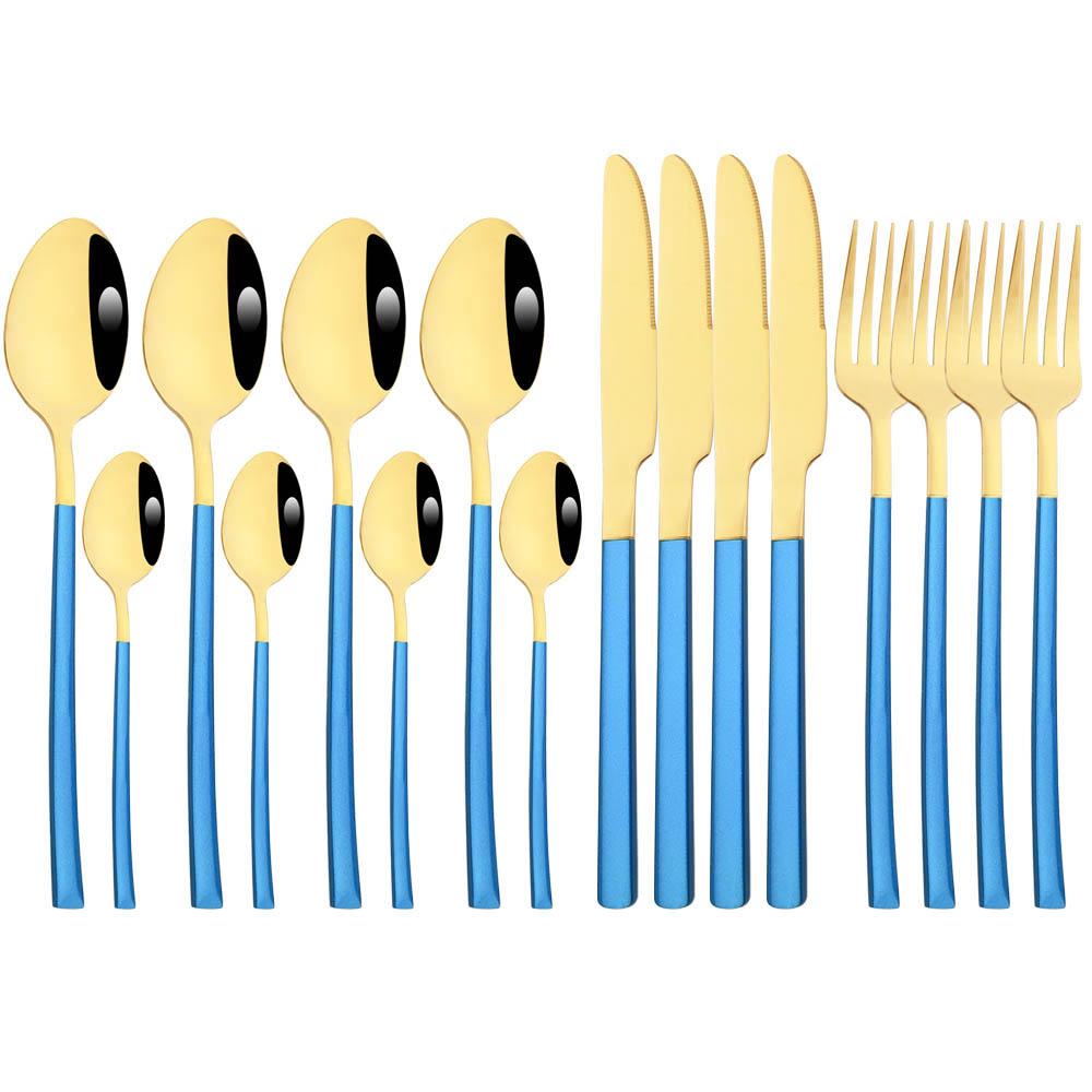 Jankng 16 sztuk czarne sztućce złote szwy zestaw obiadowy ze stali nierdzewnej kuchnia strona główna zachodnie zestaw sztućców nóż widelec łyżki zestaw zastawy stołowej