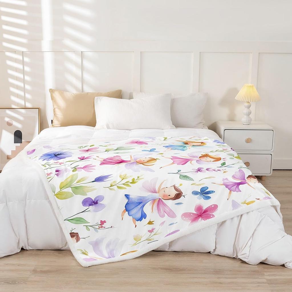 Feen- und Blumenmuster-Decke Weicher Flanell-Überwurf Kinderzimmer-Dekoration Magisches Fantasy-Thema Bettwäsche für Mädchen Kinderzimmer
