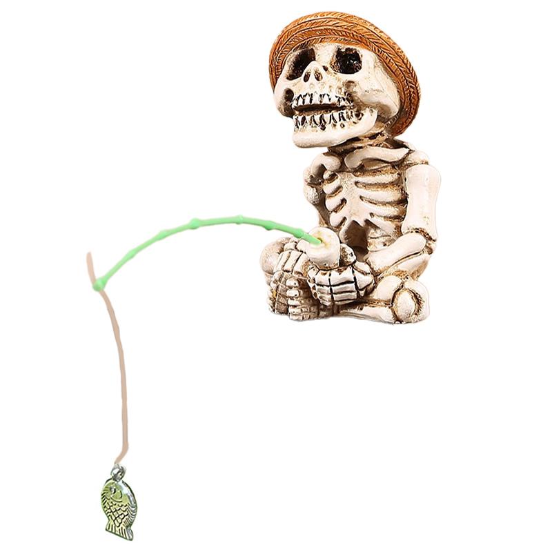 Kreativní kostlivec rybářská figurka socha pro zahradu zábavná venkovní krajina kostlivec sochy figurka ozdoby sběratelské