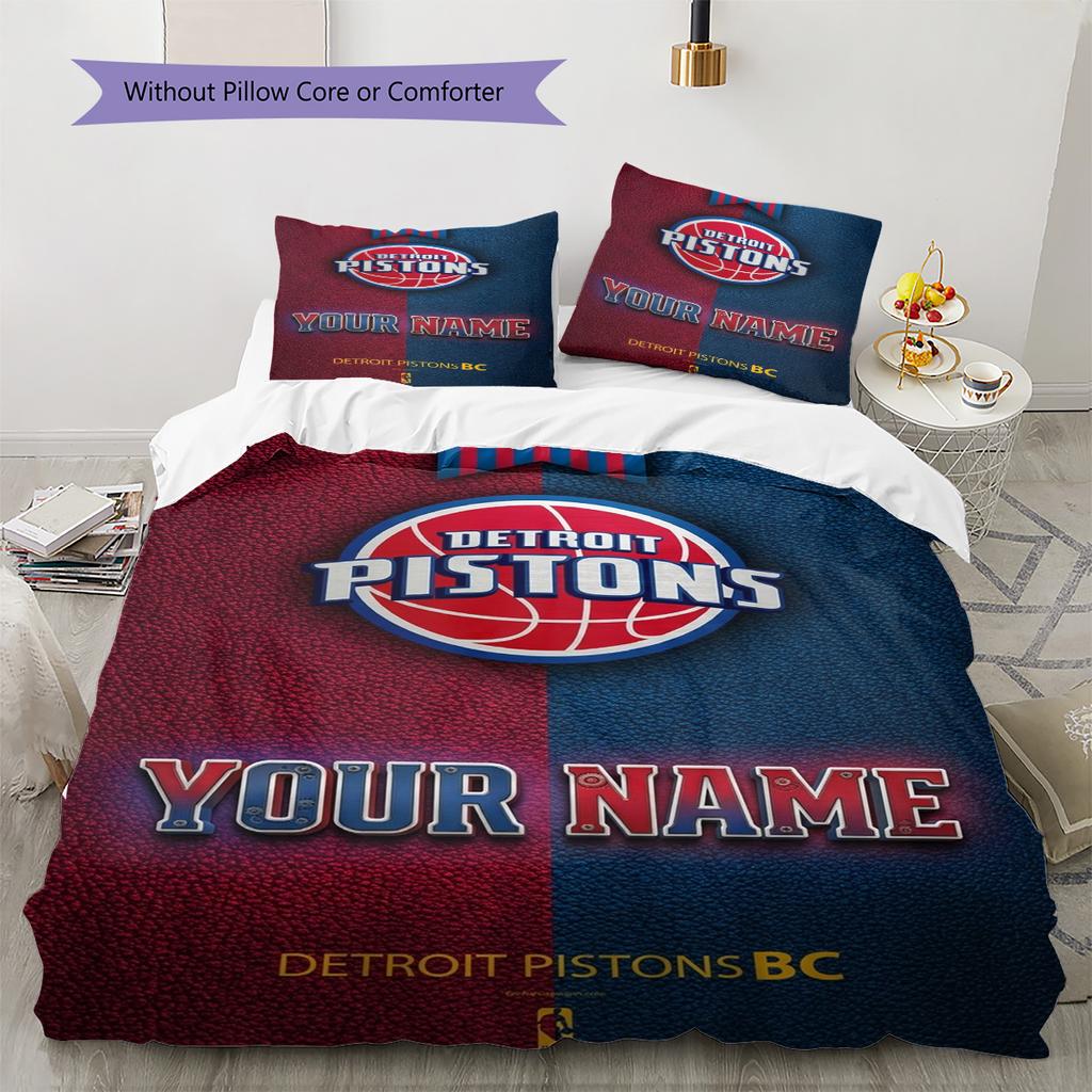 Name Custom Detroit Pistons Logo Pattern Bedding Set Quilt Cover Pillowcase Home Decor Gift (1 * Duvet Cover + 2 * Pillowcase, Without Core)