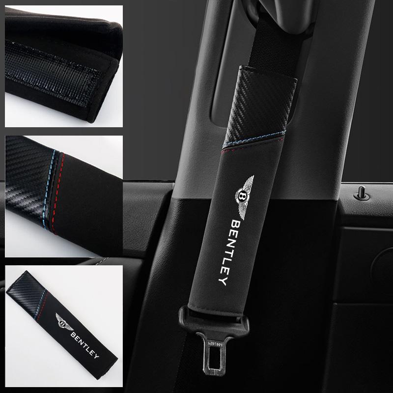 2Pcs Suede Leather Car Seat Belt Cover Safety Belts Protection Pads For New Bentley Flying Spur Continental GT Bentayga Mulsanne