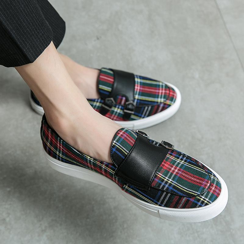 Fashion New Mens Stripe Suede Leather Designer Shoes Plaid Fashion Casual Flat Bottom Sneakers Luxury Brand Shoes Men Loafers Shoes Male