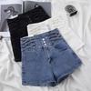 Women's 2025 Summer High-Waisted Denim Shorts: Korean Style, Slimming, Elastic Tummy Control, Bodycon A-Line Design