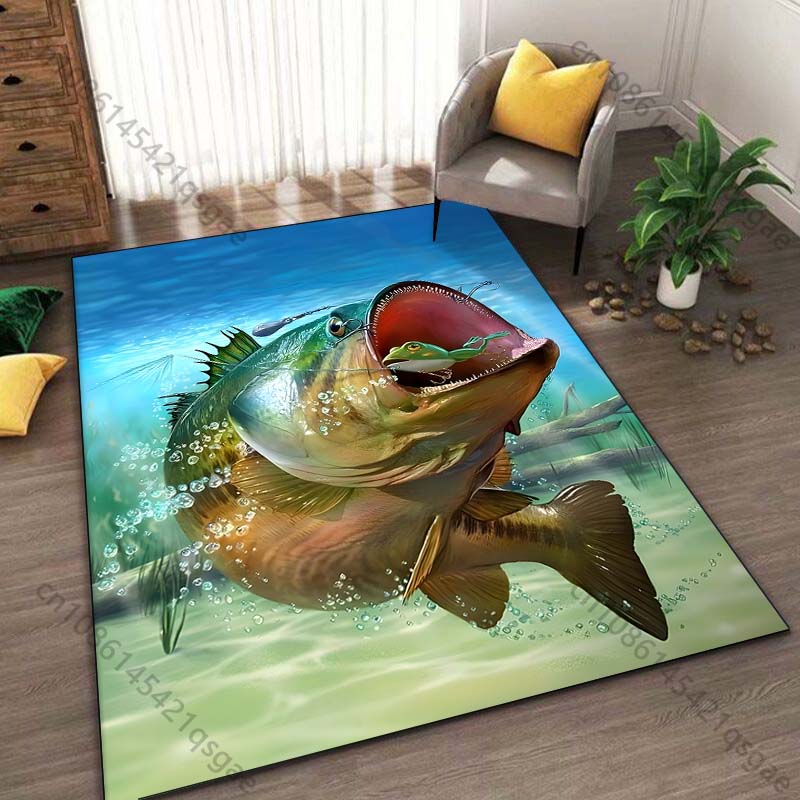 Big Fish Fishing Printed Carpet for Living Room Bedroom Bedside Bathroom Floor Mat Area Rugged Sofa Mat Home Decor for Gifts