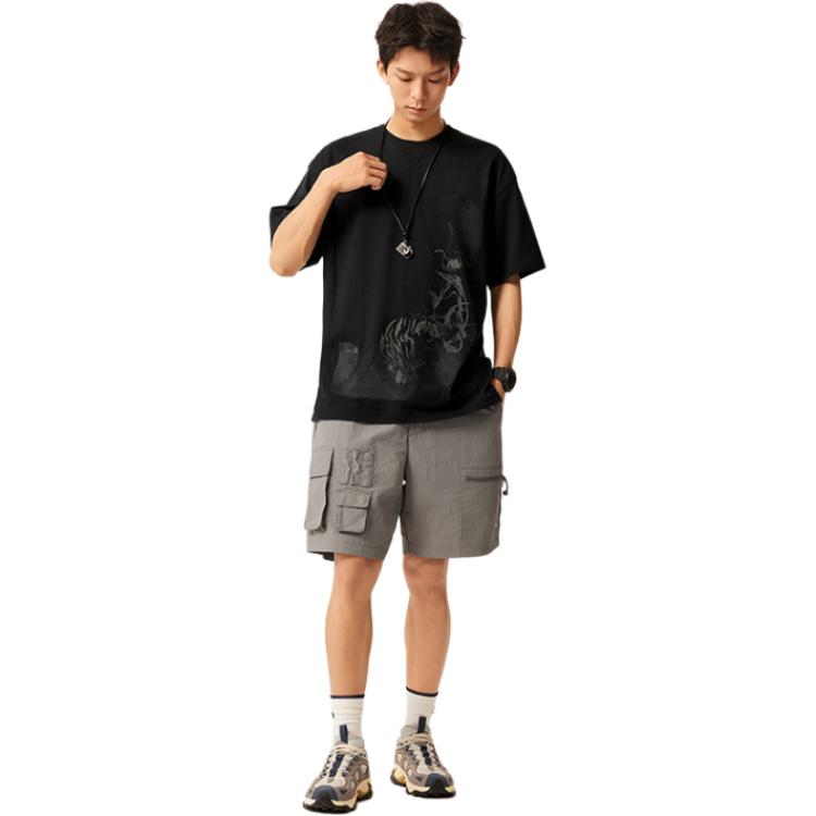 Li Ning X Jackie Chan Collaboration Kung Fu Series Comfortable Casual Simple Printed Moisture-Wicking Loose Short Sleeve T-Shirt Men Tops AHSV095-3