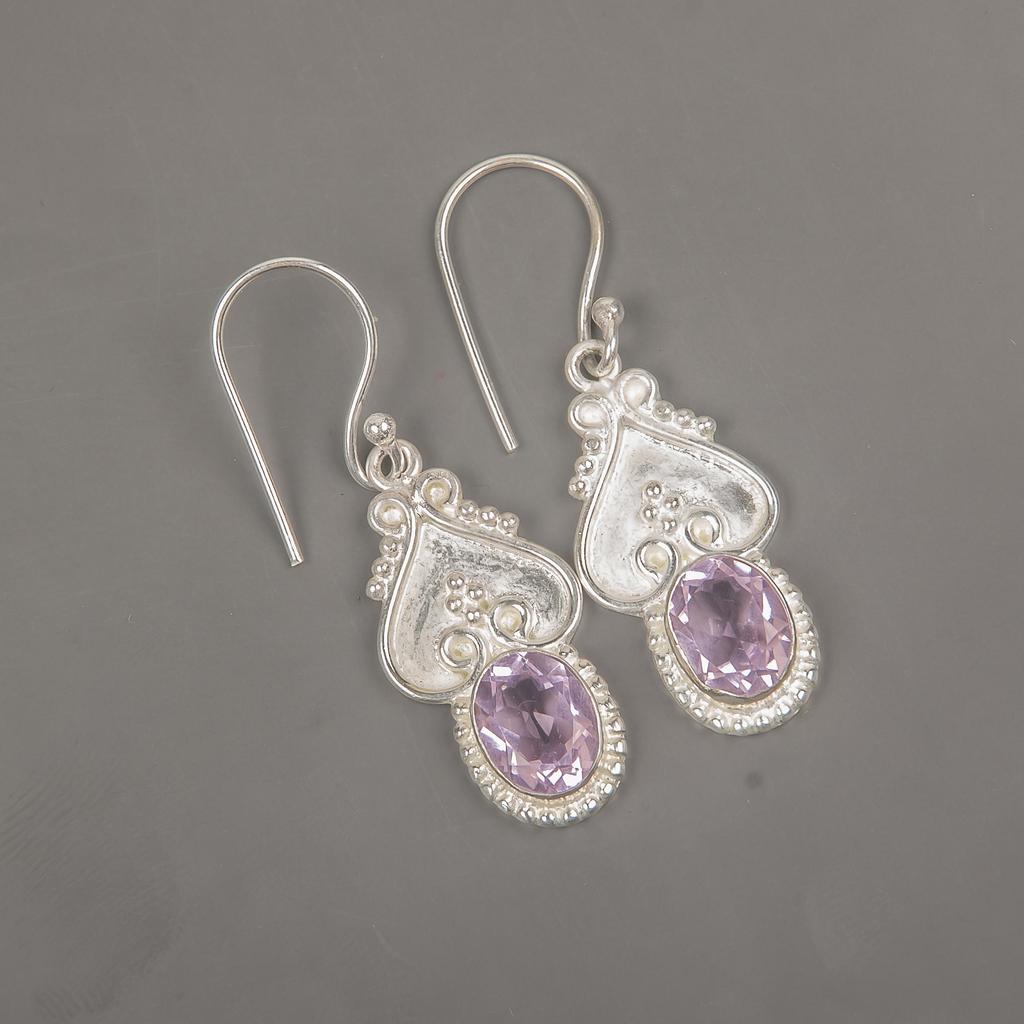 Morganite Earrings, Handmade Gemstone 925 Solid Sterling Silver Earrings Antique Jewelry, For Engagement Gift