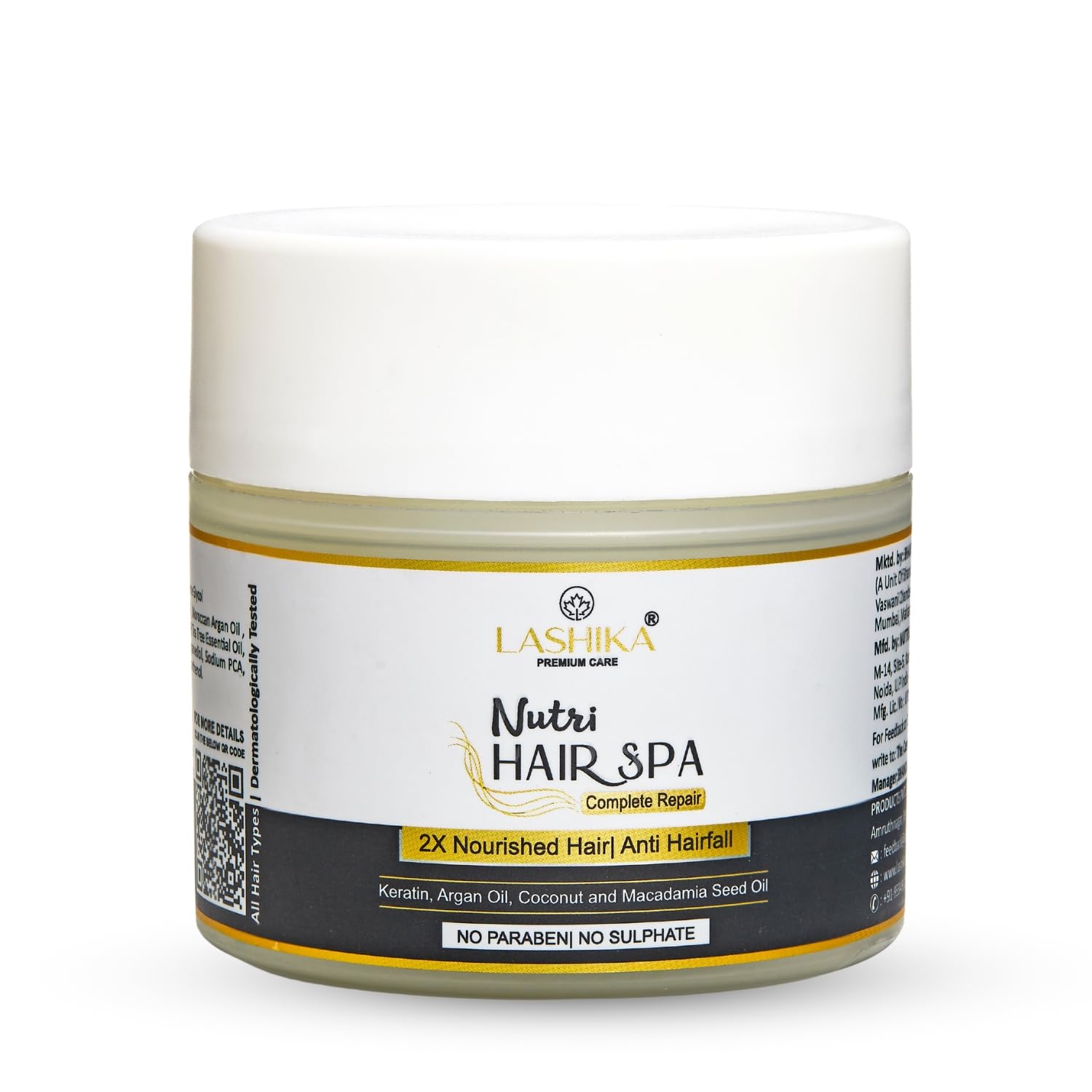 

Lashika Nutri Hair Spa | С кератином, аргановым маслом и керамидами | Глубоко кондиционирующая маска для волос для сухих, вьющихся волос | Против выпадения волос | Дерматологически