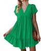 Women's Fashion Casual Slim Covered Sleeve V-Neck Pleated Ruffle Dresses