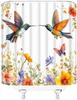 Flower Hummingbird Shower Curtain Colorful Wildflower Butterfly Watercolor Floral Bird Cute Spring Natural Plant Garden Bathroom