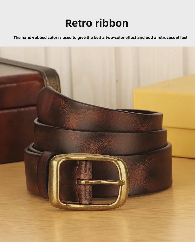 Men's Retro Copper Buckle Genuine Leather Belt - Simple Fashion Pin Style